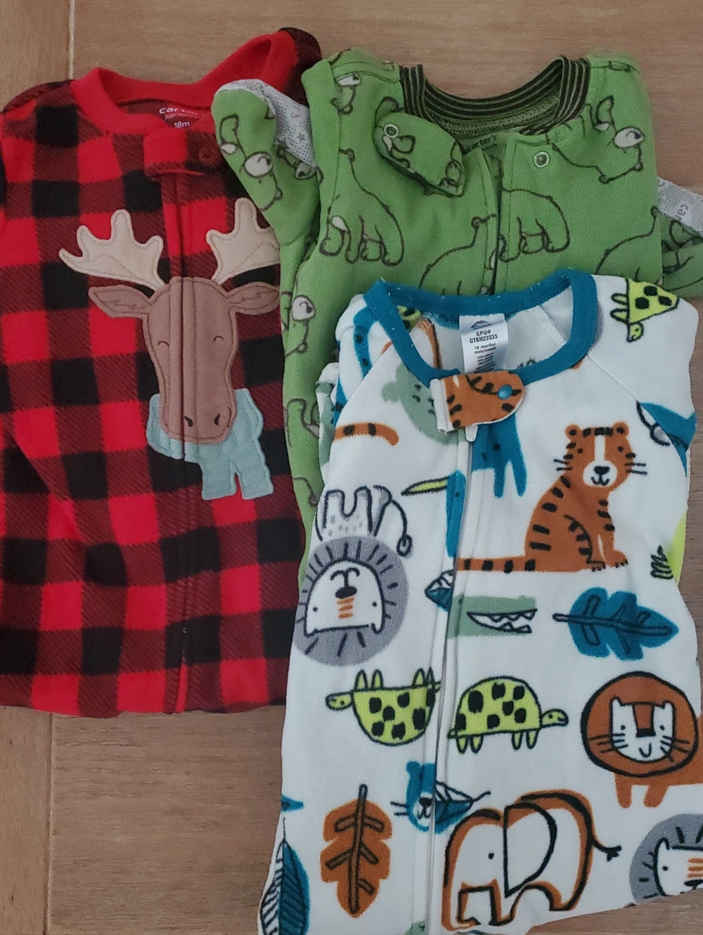 Kids Fleece Animal Print Pajama Sleepers - Red, Green, White